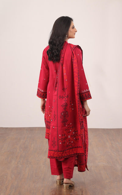 Khaddar Jacquard Red 3 Piece Suit - Gul Ahmed
