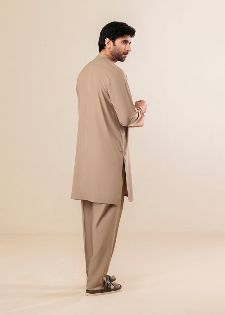 Blended Light Brown Kurta Pajama - Bonanza