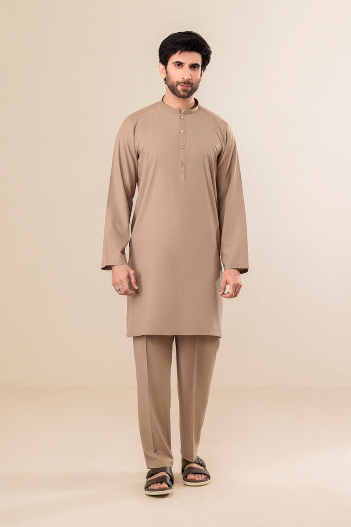 Blended Light Brown Kurta Pajama - Bonanza