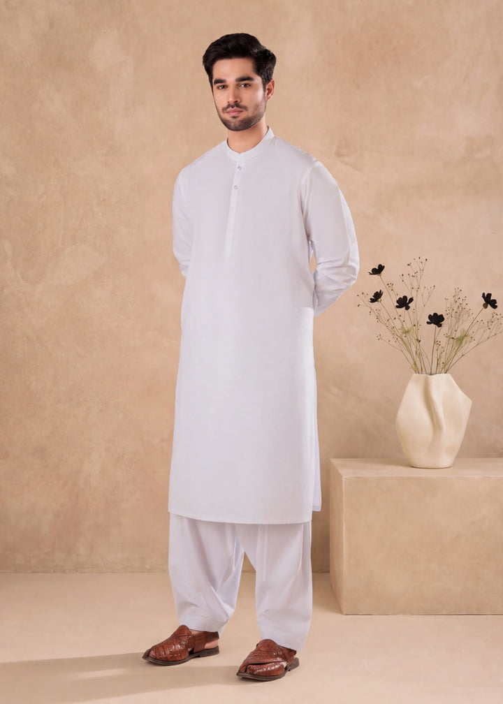 Cotton White Kameez Shalwar - Bonanza