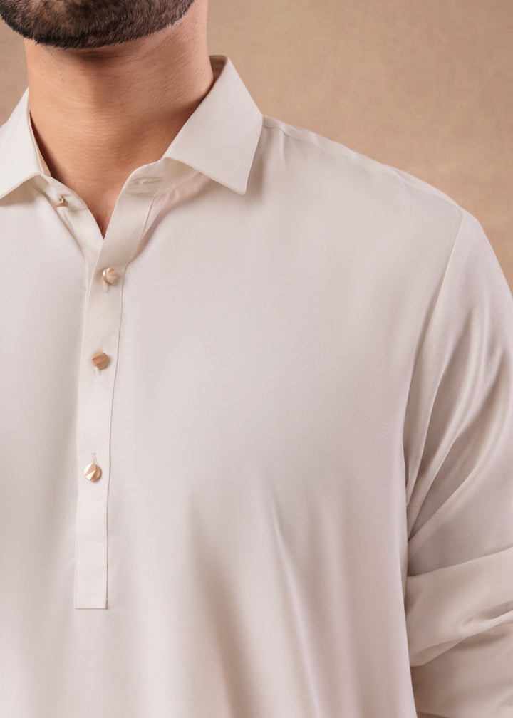 Blended Olive White Kurta Pajama - Bonanza