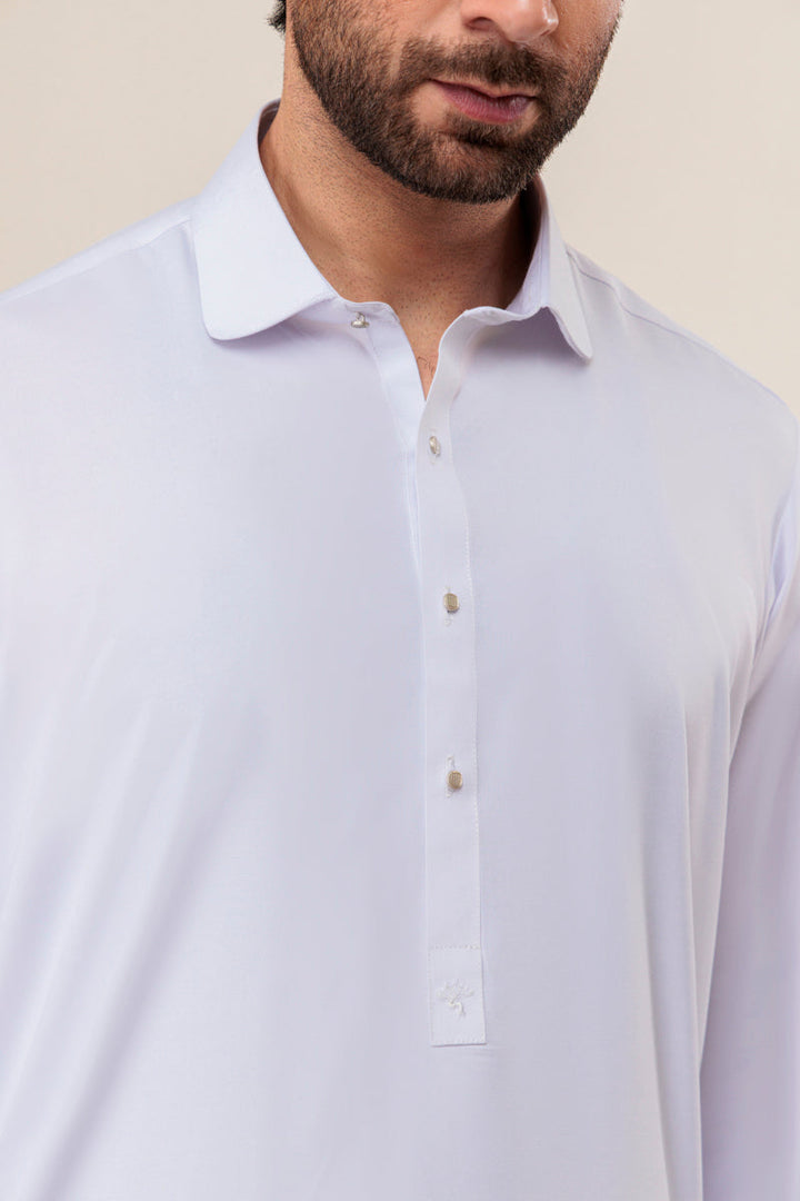 Blended White Kameez Shalwar - Bonanza