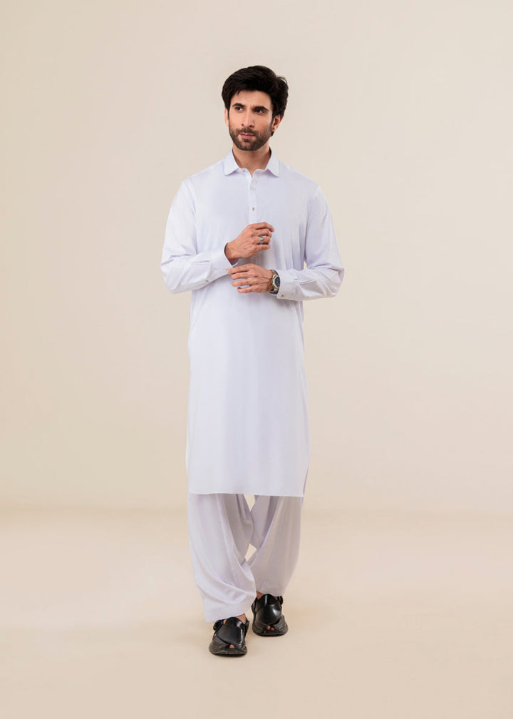 Blended White Kameez Shalwar - Bonanza