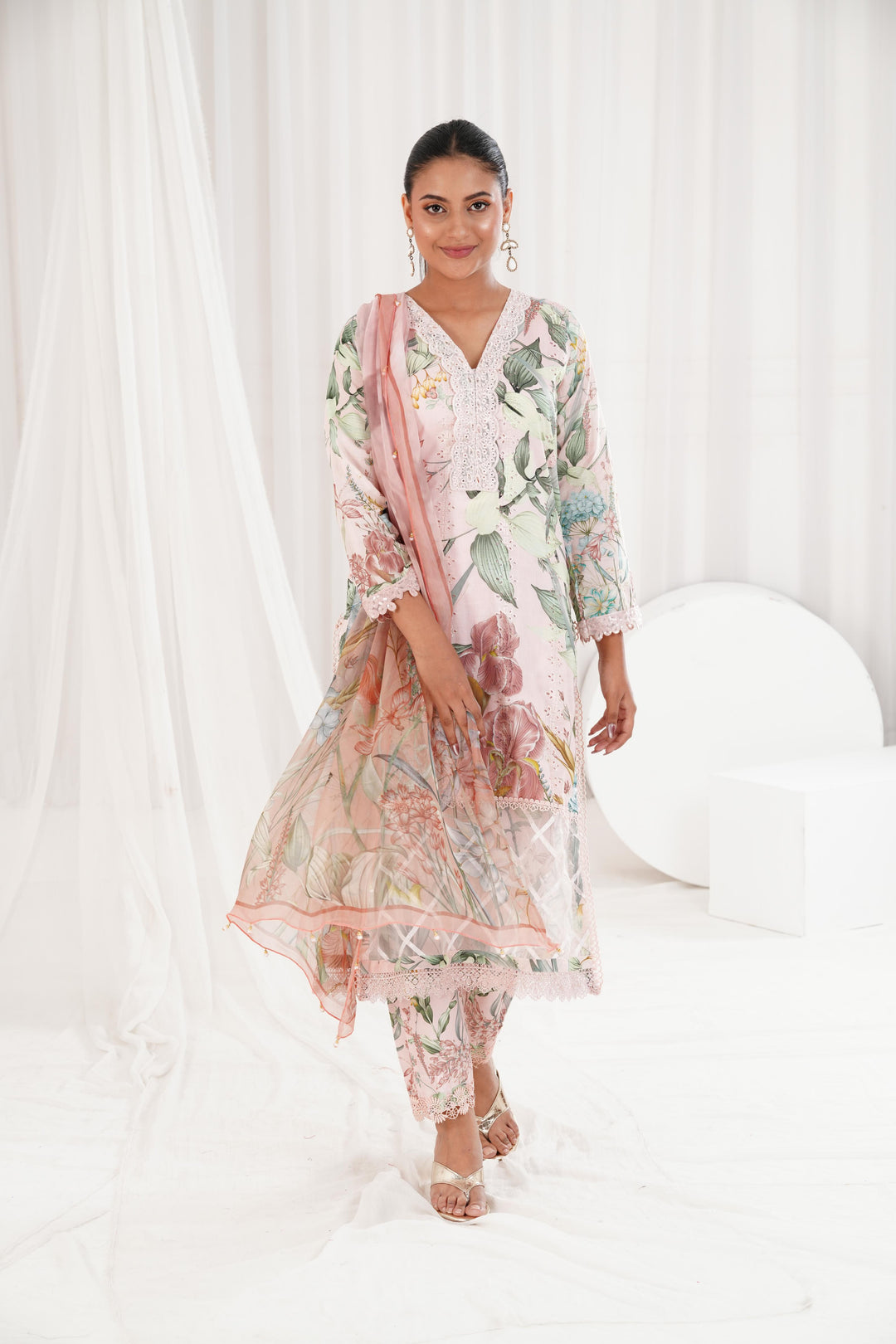 Printed Lawn Peach Stitched Suit - Maria B M Prints