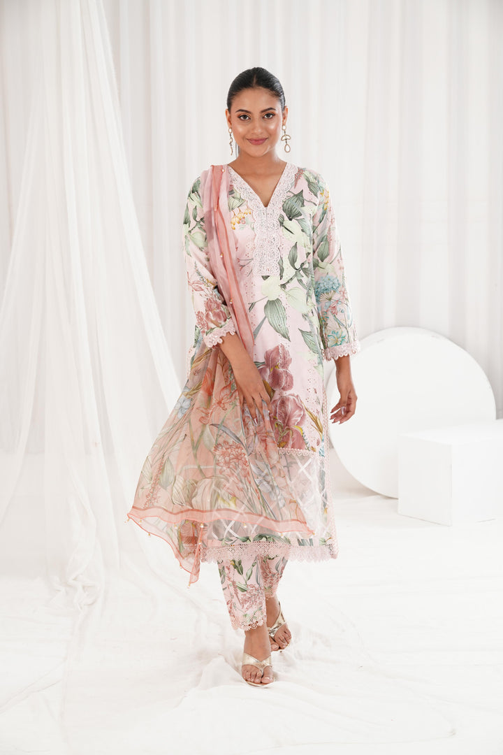 Printed Lawn Peach Stitched Suit - Maria B M Prints