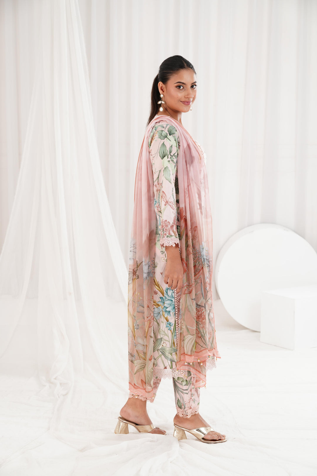 Printed Lawn Peach Stitched Suit - Maria B M Prints