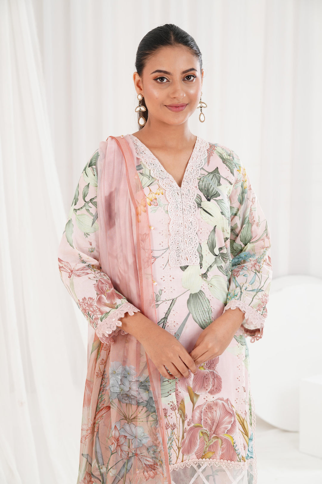 Printed Lawn Peach Stitched Suit - Maria B M Prints