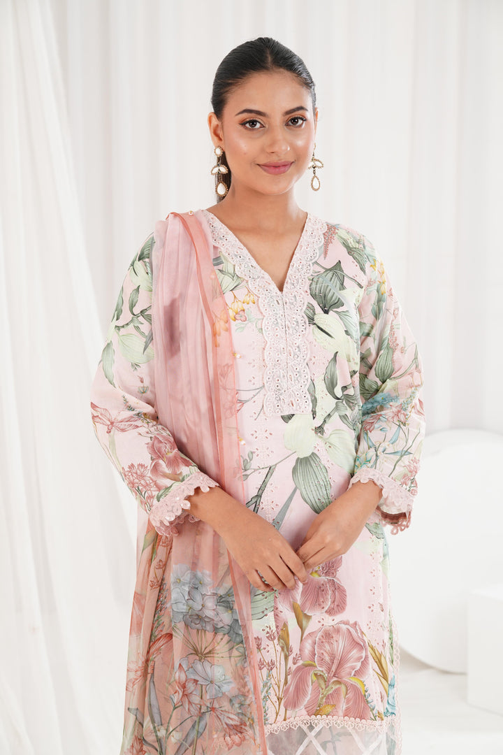 Printed Lawn Peach Stitched Suit - Maria B M Prints