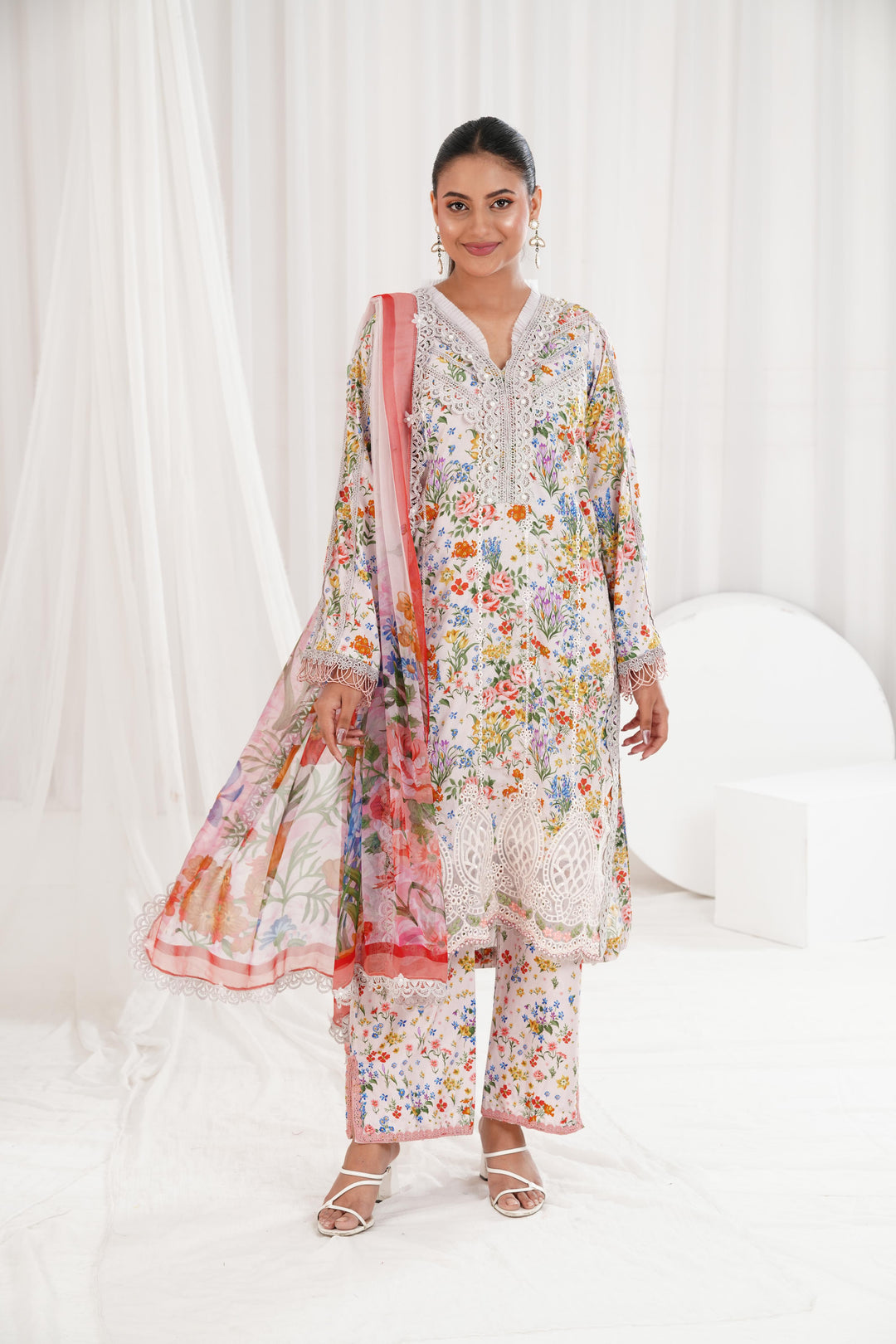 Printed Lawn Beige Stitched Suit - Maria B M Prints