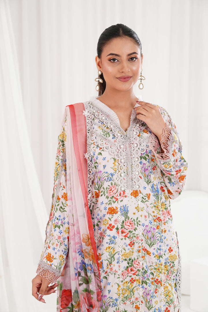 Printed Lawn Beige Stitched Suit - Maria B M Prints