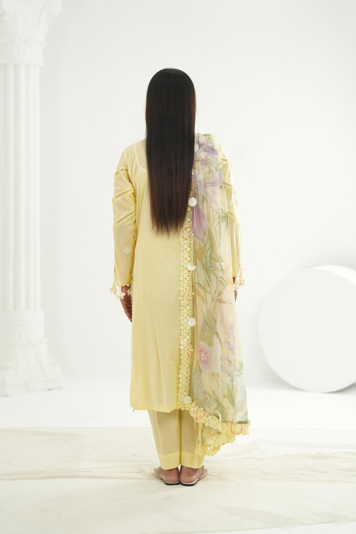 Embroidered Lawn Yellow Stitched Suit - Maria B M Print '26