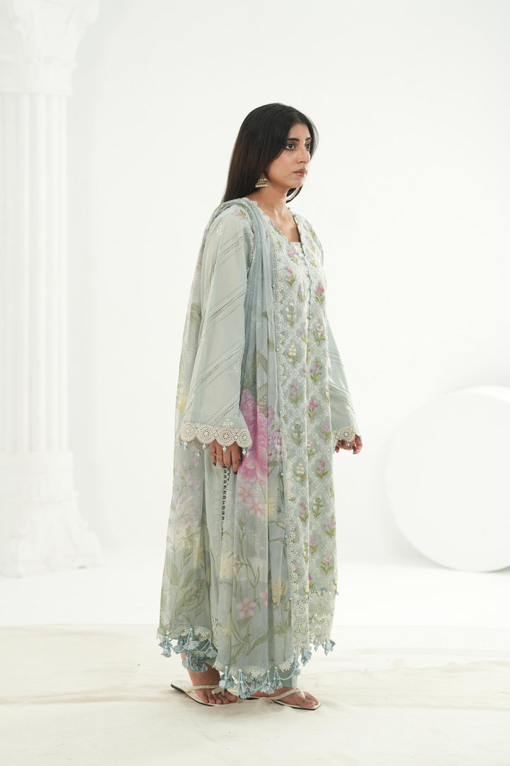Embroidered Lawn Grey Stitched Suit - Maria B M Print '26