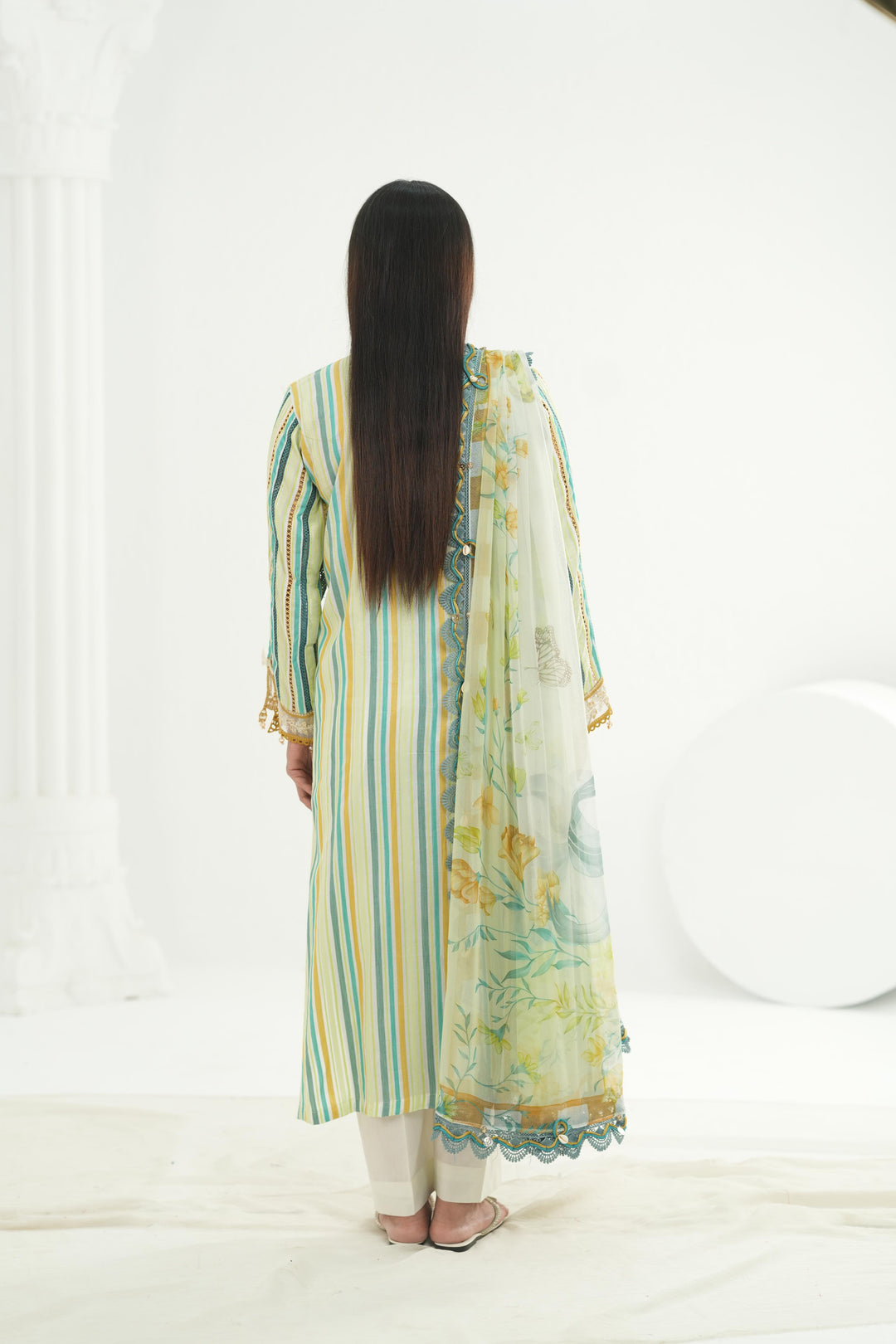 Embroidered Lawn Mustard Green Stitched Suit - Maria B M Print '26