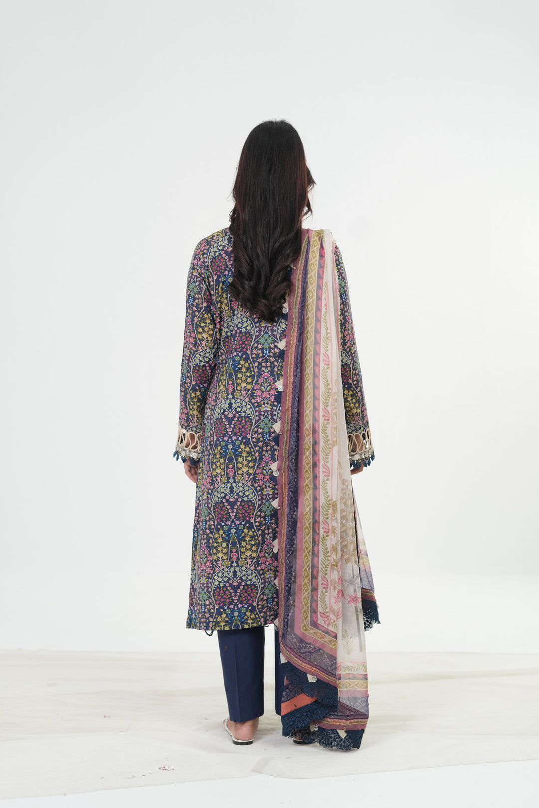 Embroidered Lawn Blue Stitched Suit - Maria B M Print '26