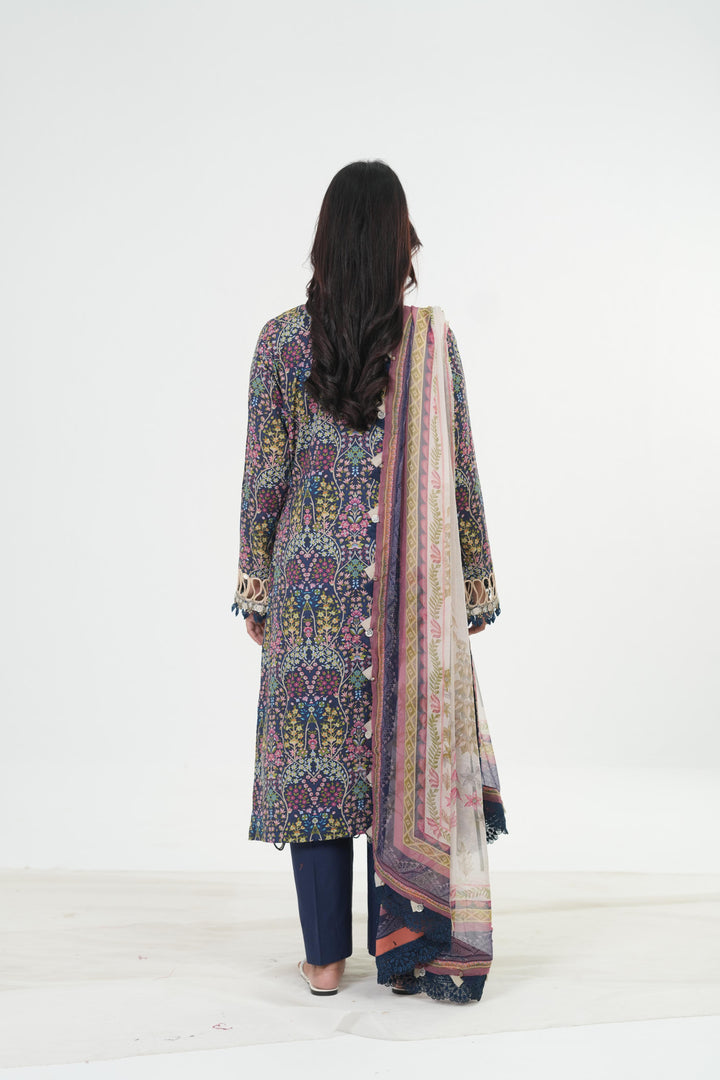 Embroidered Lawn Blue Stitched Suit - Maria B M Print '26