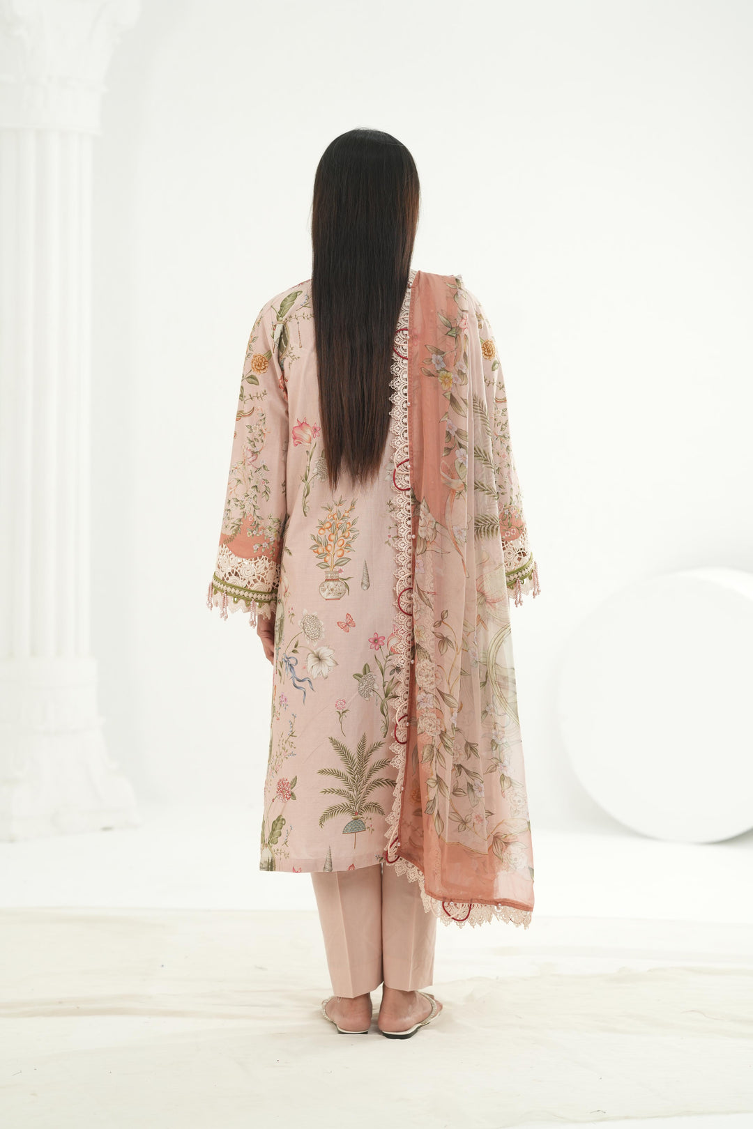 Embroidered Lawn Pink Stitched Suit - Maria B M Print '26