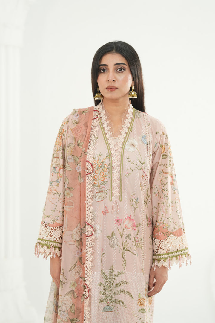 Embroidered Lawn Pink Stitched Suit - Maria B M Print '26