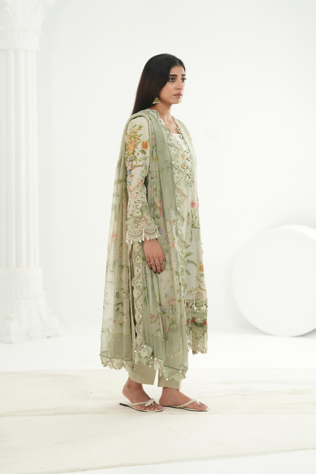 Embroidered Lawn Green Stitched Suit - Maria B M Print '26