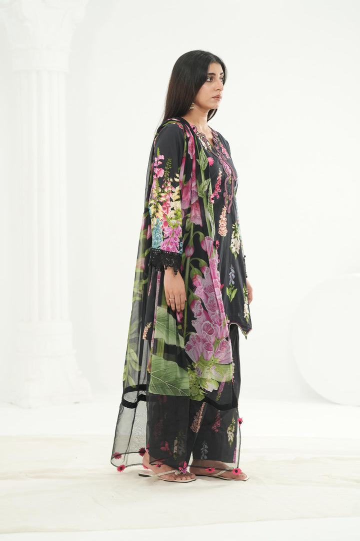 Embroidered Lawn Black Stitched Suit - Maria B M Print '26