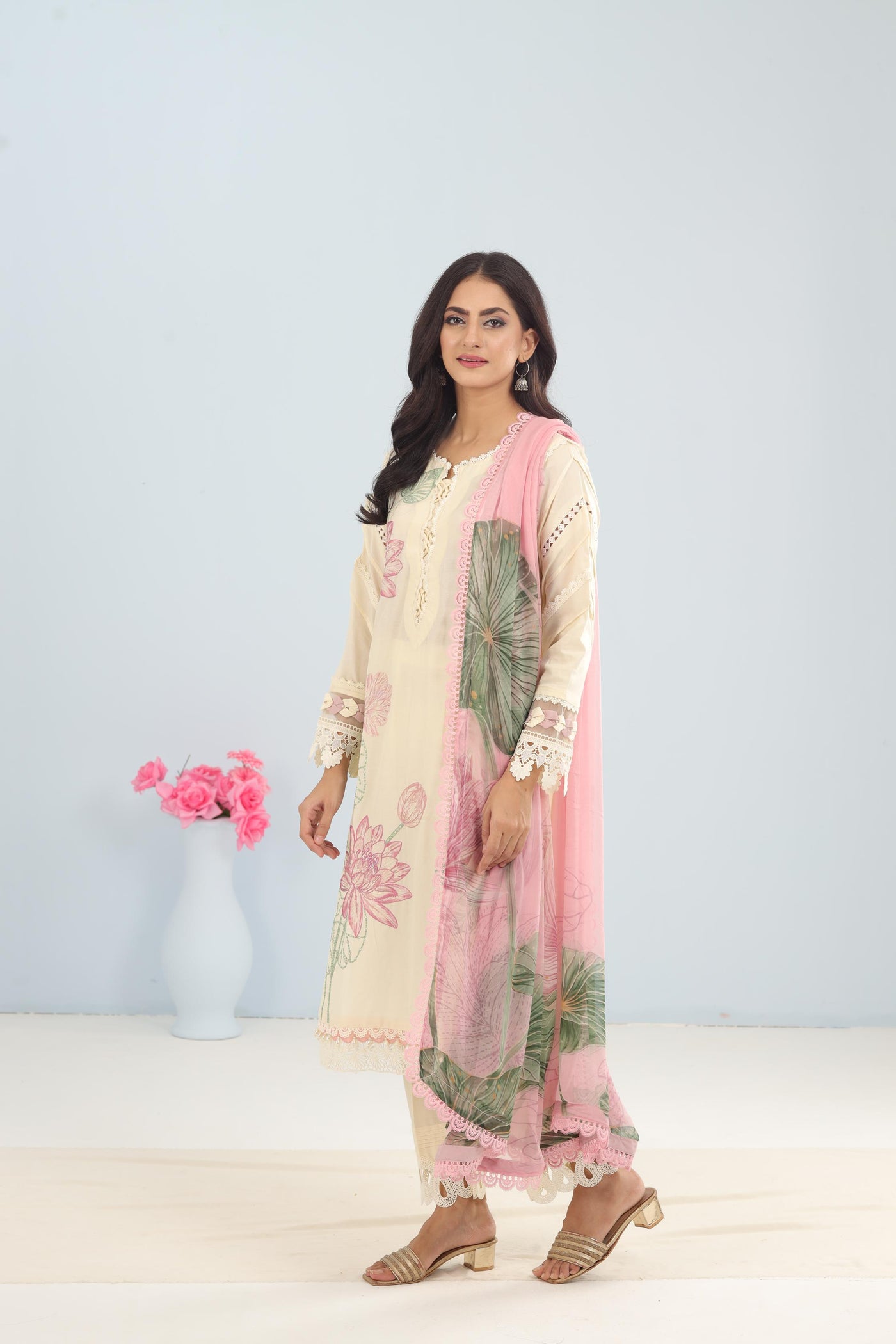 Dobby Lawn Cream Stitched Suit - Maria B