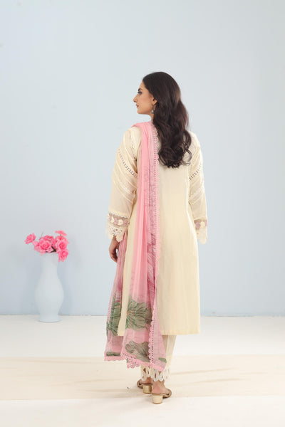 Dobby Lawn Cream Stitched Suit - Maria B