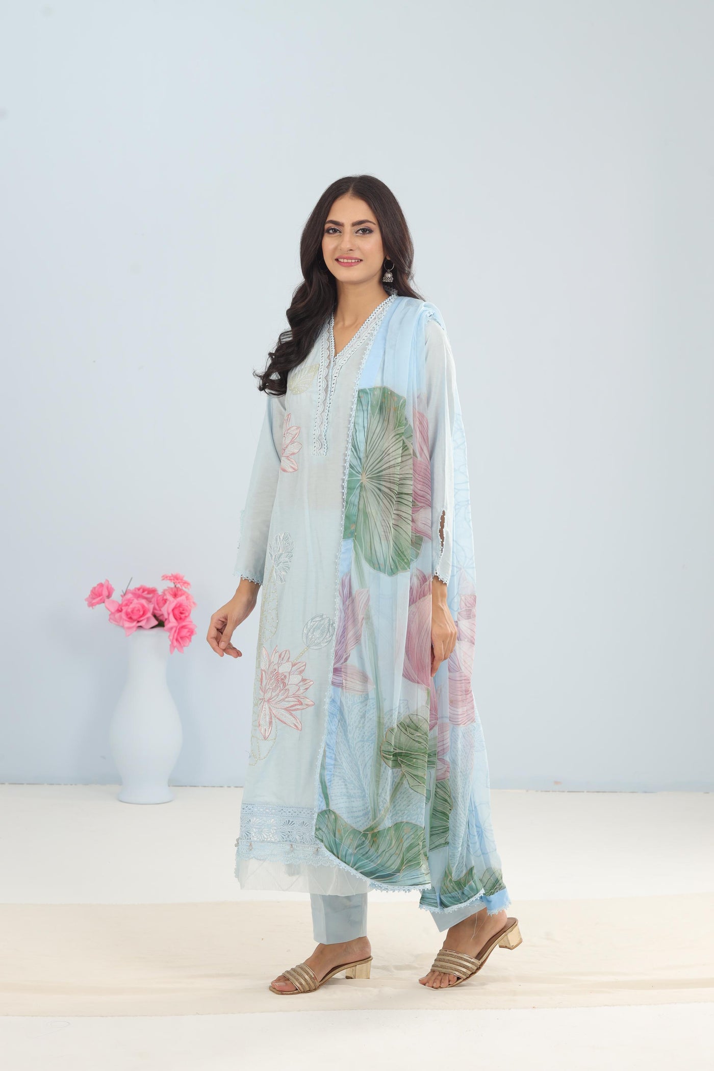 Dobby Lawn Sky Blue Stitched Suit - Maria B