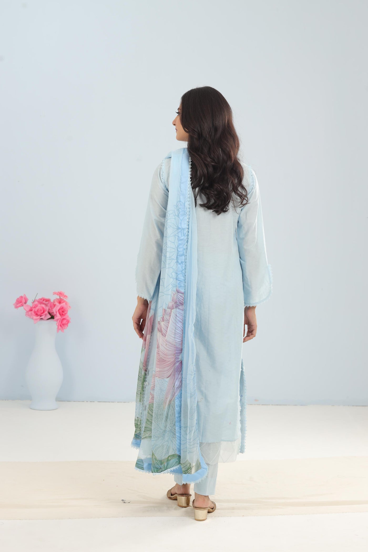 Dobby Lawn Sky Blue Stitched Suit - Maria B