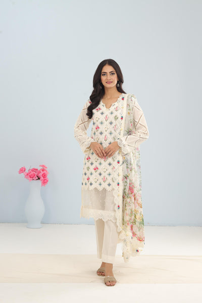 Lawn Off White Stitched Suit - Maria B