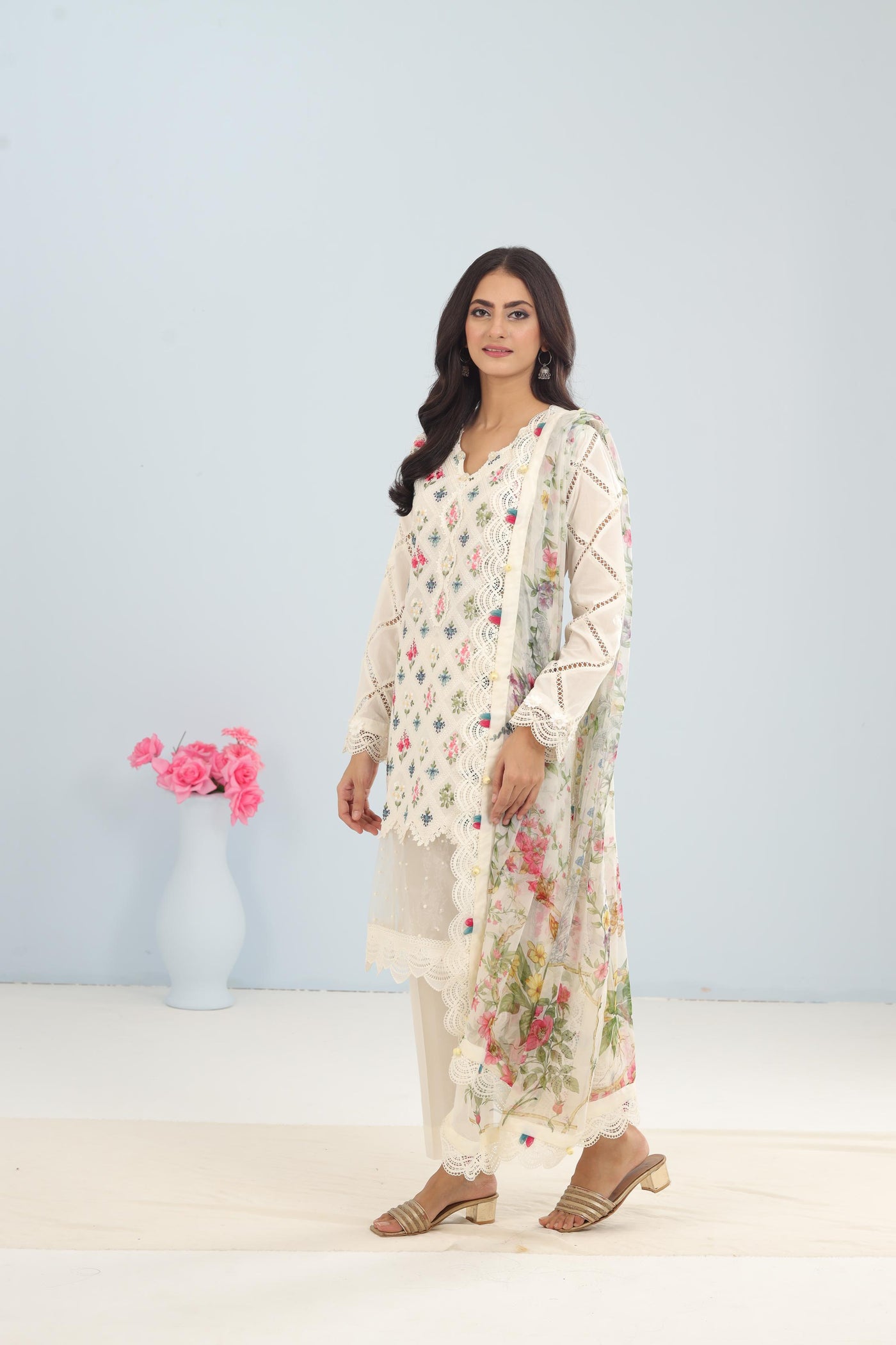 Lawn Off White Stitched Suit - Maria B