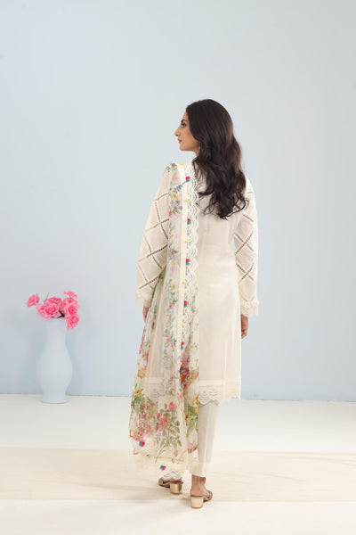 Lawn Off White Stitched Suit - Maria B