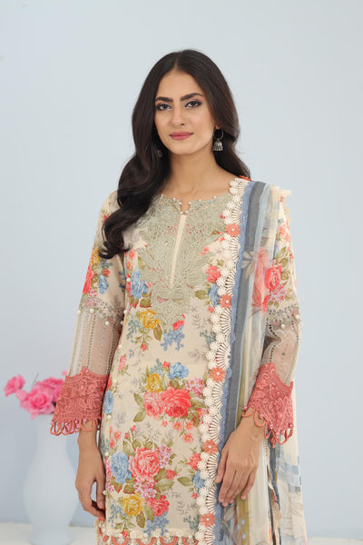 Lawn Beige Stitched Suit - Maria B