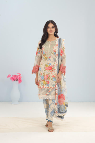 Lawn Beige Stitched Suit - Maria B