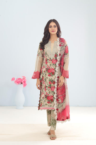 Lawn Beige Stitched Suit - Maria B