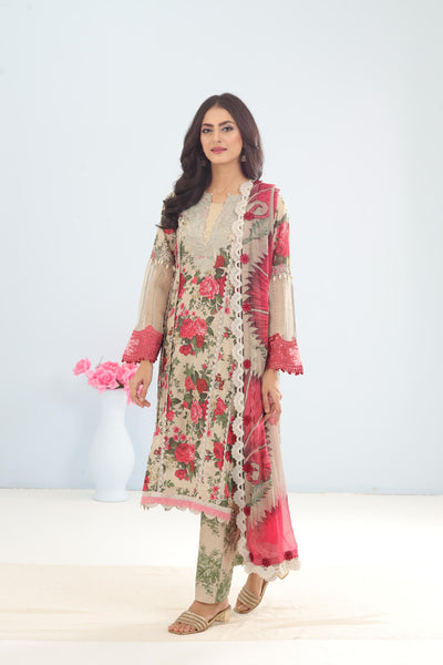 Lawn Beige Stitched Suit - Maria B