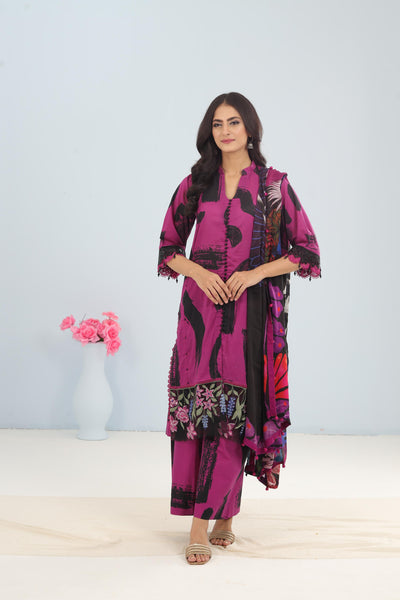 Lawn Purple Stitched Suit - Maria B