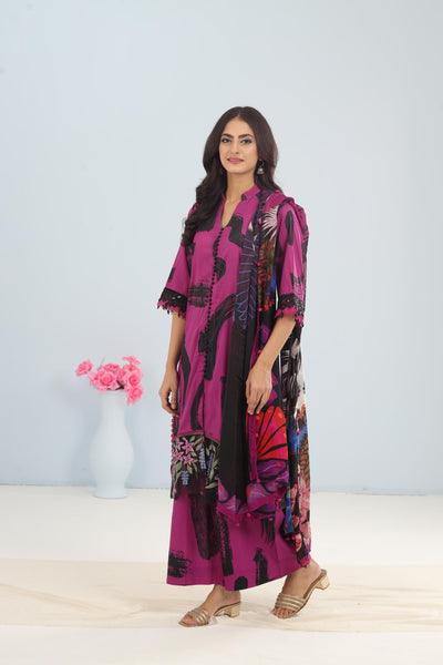 Lawn Purple Stitched Suit - Maria B