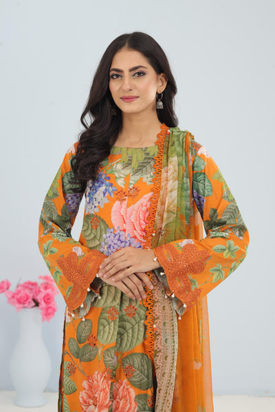 Lawn Orange Stitched Suit - Maria B