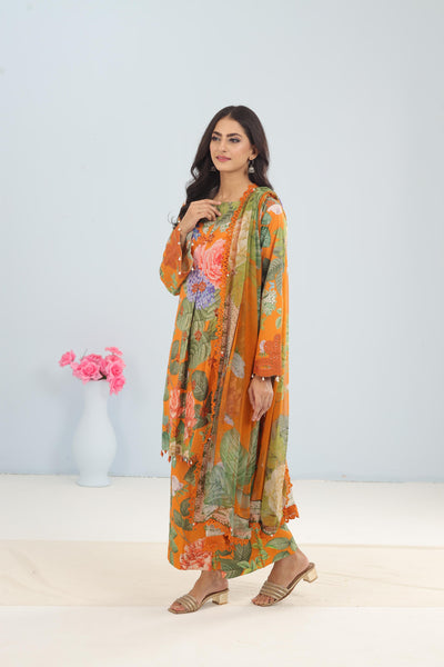 Lawn Orange Stitched Suit - Maria B