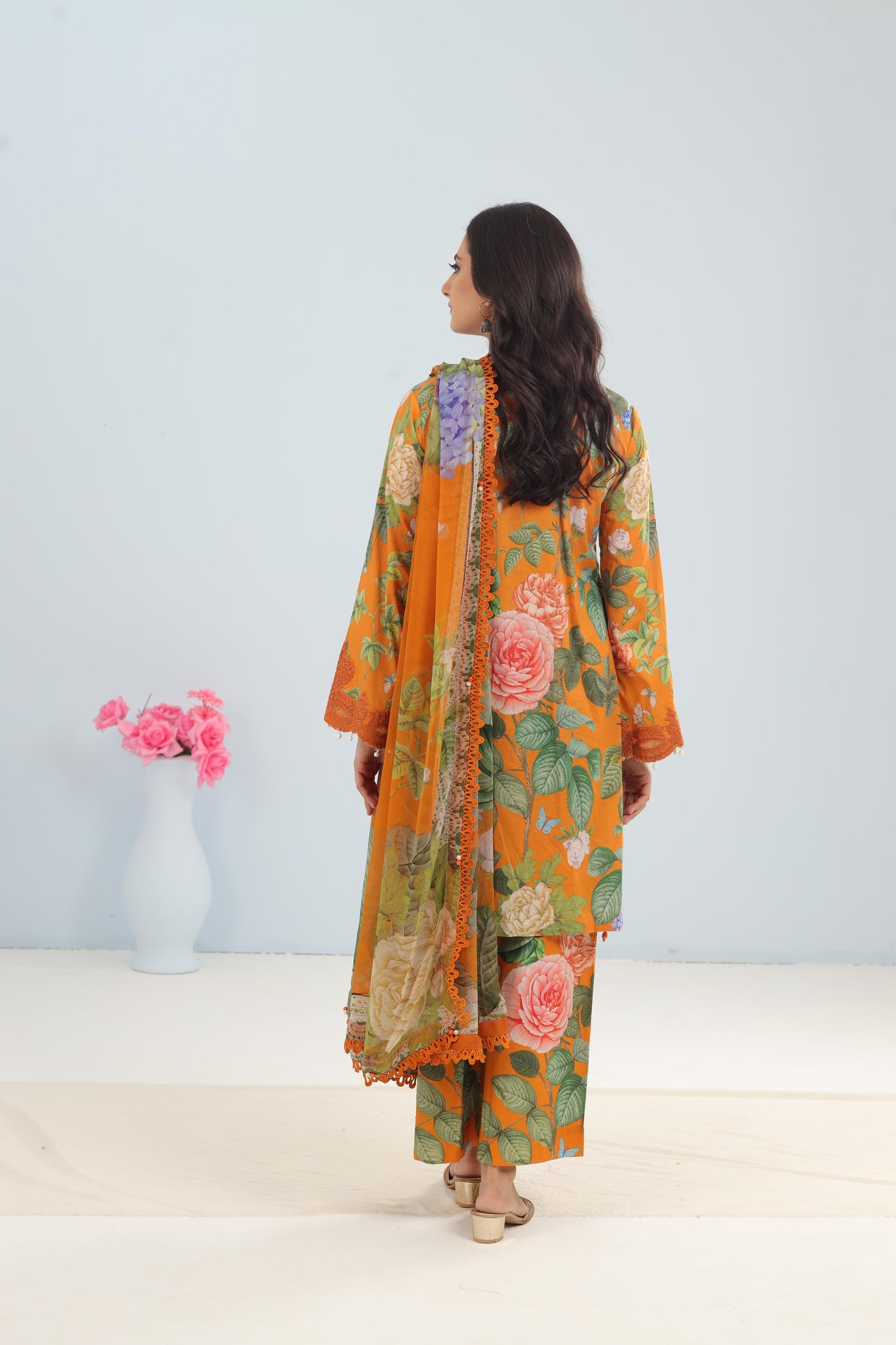 Lawn Orange Stitched Suit - Maria B