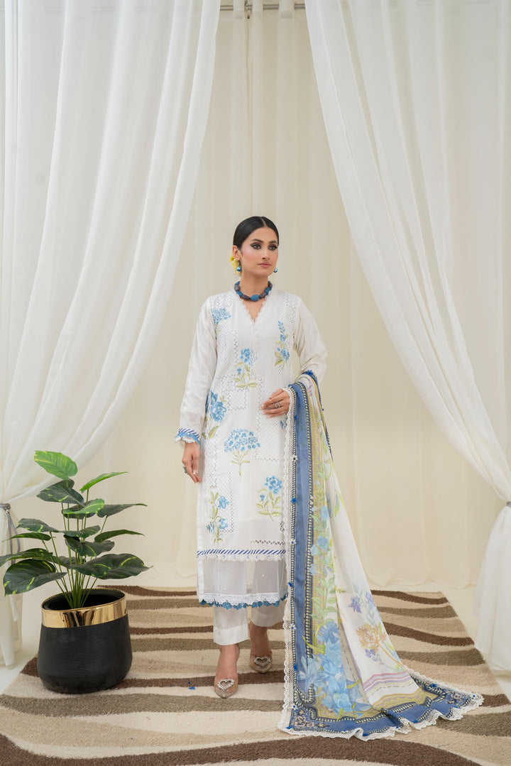 Printed Lawn Off White Stitched Suit - Maria B M Prints