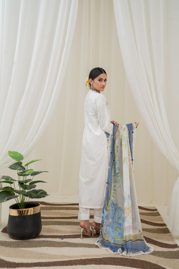 Printed Lawn Off White Stitched Suit - Maria B M Prints