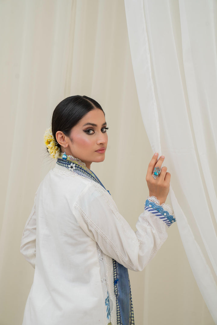 Printed Lawn Off White Stitched Suit - Maria B M Prints