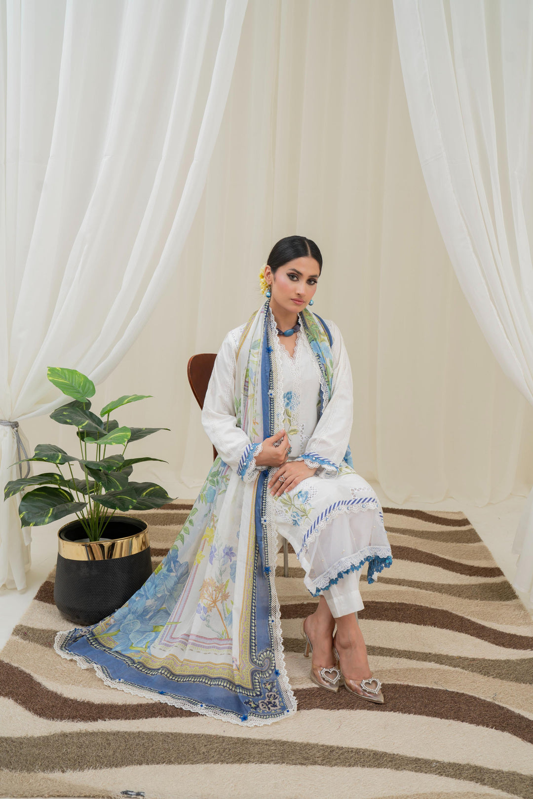 Printed Lawn Off White Stitched Suit - Maria B M Prints