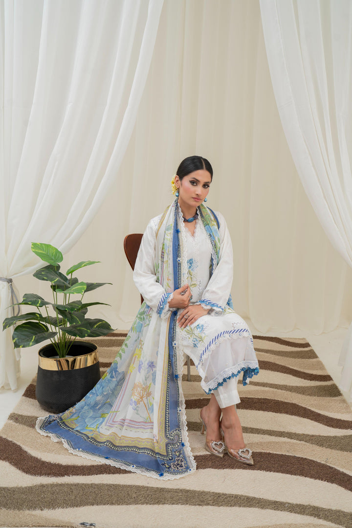 Printed Lawn Off White Stitched Suit - Maria B M Prints