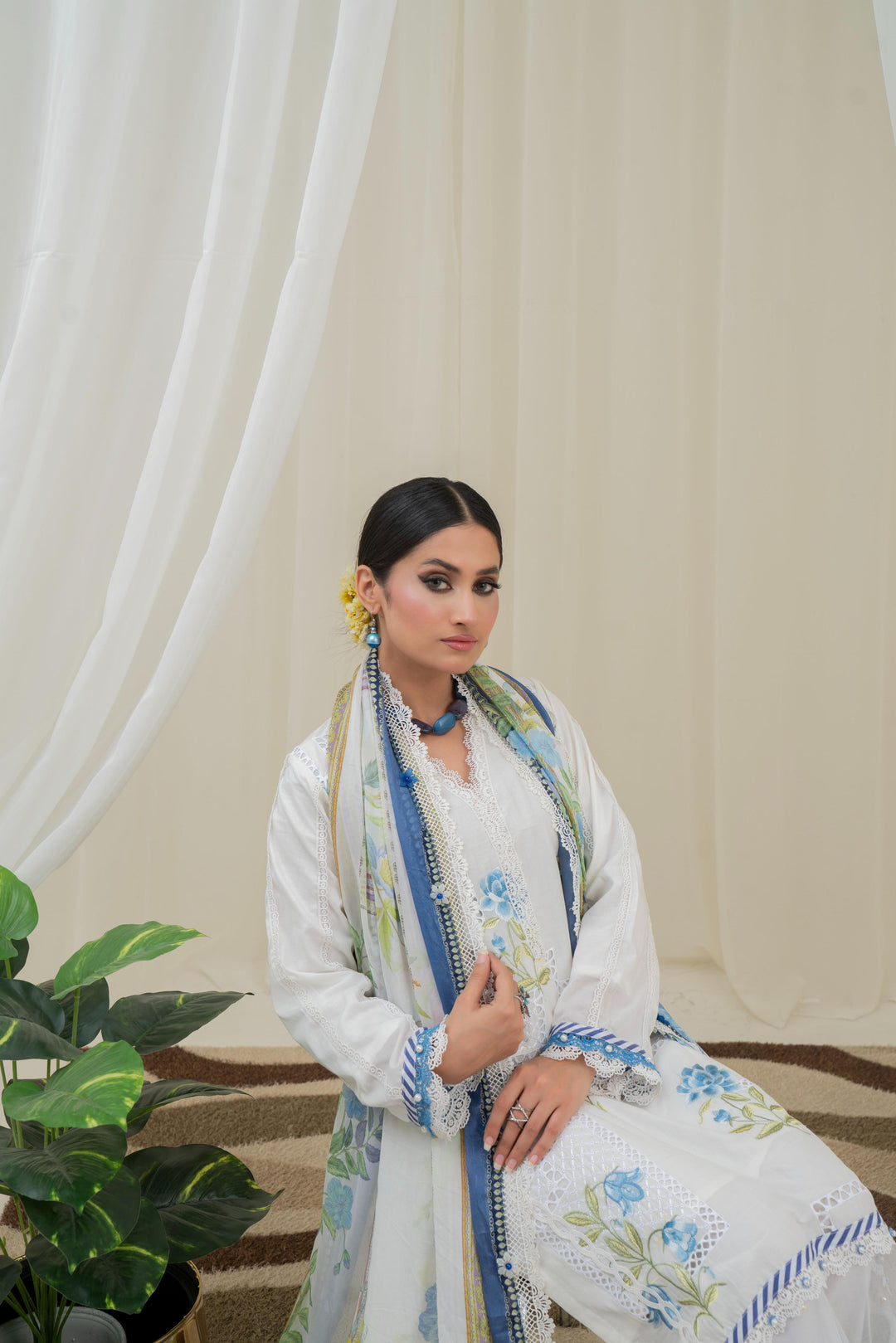 Printed Lawn Off White Stitched Suit - Maria B M Prints
