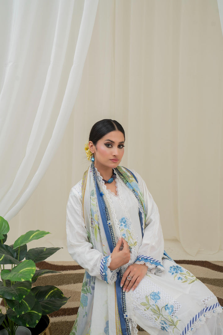 Printed Lawn Off White Stitched Suit - Maria B M Prints