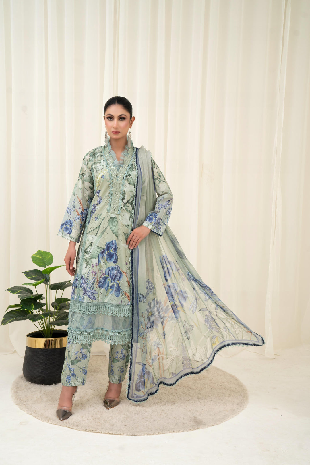 Printed Lawn Teal Stitched Suit - Maria B M Prints