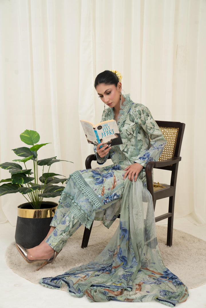 Printed Lawn Teal Stitched Suit - Maria B M Prints