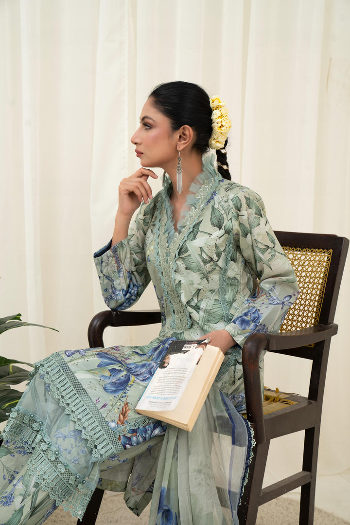 Printed Lawn Teal Stitched Suit - Maria B M Prints