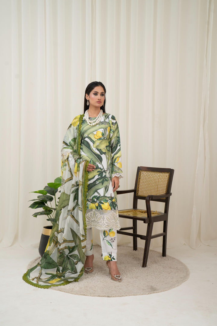 Printed Lawn Green Stitched Suit - Maria B M Prints